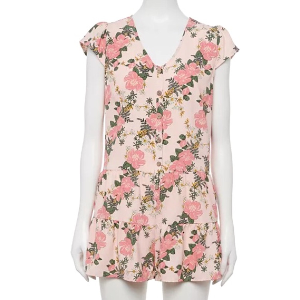 Lily Rose NWT Pink Floral Ruffle Short Romper | Size Large
